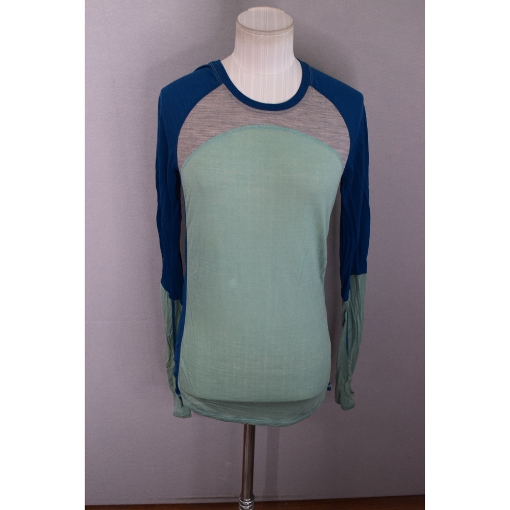 Mons Royale Merino Top Small Blue Green Raglan Ultra Lite Base Layer Womens